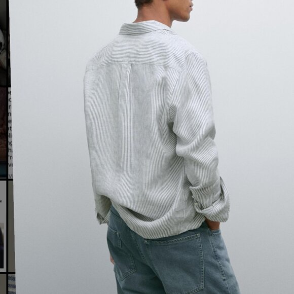 Massimo Dutti Regular Fit Striped Linen Shirt in Large - Picture 2 of 10